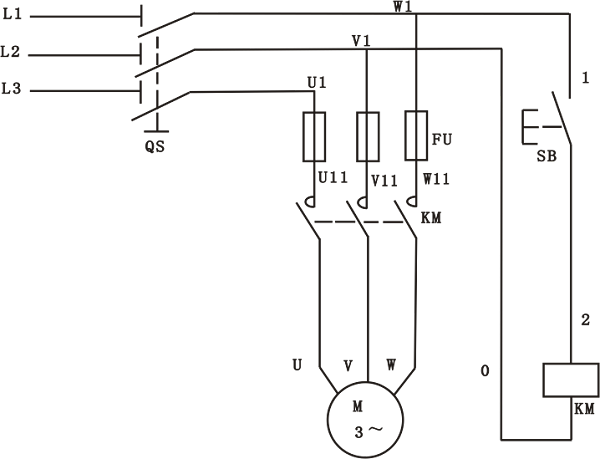 點動正轉(zhuǎn)控制線路原理圖